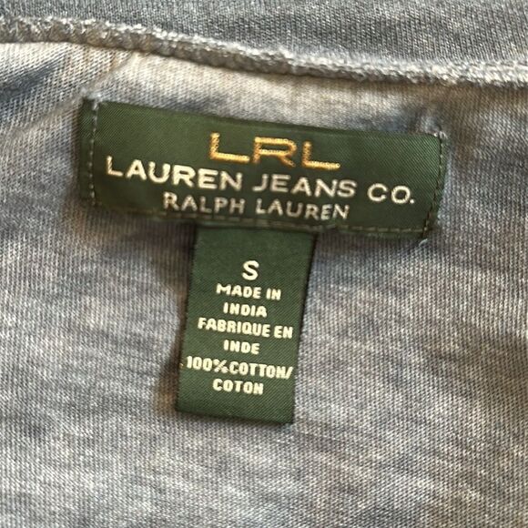 LRL Lauren Jeans Co Denim Look  Blue Thin Cotton Knit Top with 3/4 sleeves - Picture 7 of 9